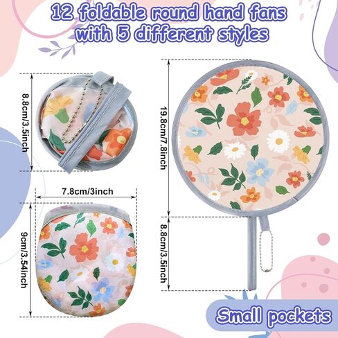 12 Pieces Abstract Styles Handheld Compact Cooling Fans Collapsible Round Fans Portable Hand Fan Folding for Outdoor Games Wedding Party Decorations Summer Outdoor Activity, 6 Styles in Saudi Arabia