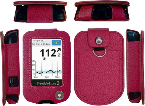 Fitted Leather Case W/Screen Protector & Pocket (Lanyard Included) for Freestyle Libre 3, Freestyle Libre 2 (Hot Pink) in Saudi Arabia