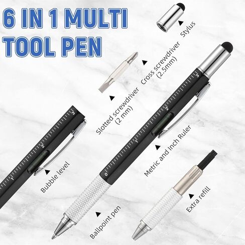 80 قطعة من هدايا أقلام الأدوات المتعددة لعيد الميلاد 6 في 1 مجموعة أقلام مفك براغي للرجال والأب قلم متعدد الوظائف مع مسطرة، مقياس المستوى، قلم حبر جاف لعيد الأب، 80 قطعة من عبوات الحبر الأسود in Kuwait