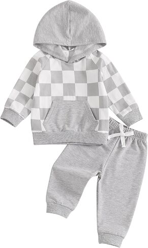 Ledy Champswiin Baby Boy Winter Clothes Sweatpants Set Checkered Sleeve Letter Hoodie Sweat Outfit Toddler Boy Clothing in Saudi Arabia
