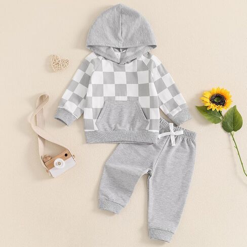 Ledy Champswiin Baby Boy Winter Clothes Sweatpants Set Checkered Sleeve Letter Hoodie Sweat Outfit Toddler Boy Clothing in Saudi Arabia
