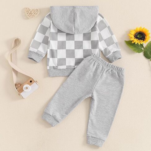 Ledy Champswiin Baby Boy Winter Clothes Sweatpants Set Checkered Sleeve Letter Hoodie Sweat Outfit Toddler Boy Clothing in Saudi Arabia