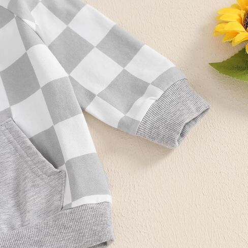 Ledy Champswiin Baby Boy Winter Clothes Sweatpants Set Checkered Sleeve Letter Hoodie Sweat Outfit Toddler Boy Clothing in Saudi Arabia
