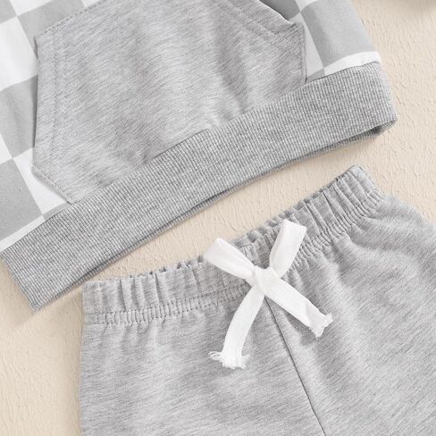 Ledy Champswiin Baby Boy Winter Clothes Sweatpants Set Checkered Sleeve Letter Hoodie Sweat Outfit Toddler Boy Clothing in Saudi Arabia
