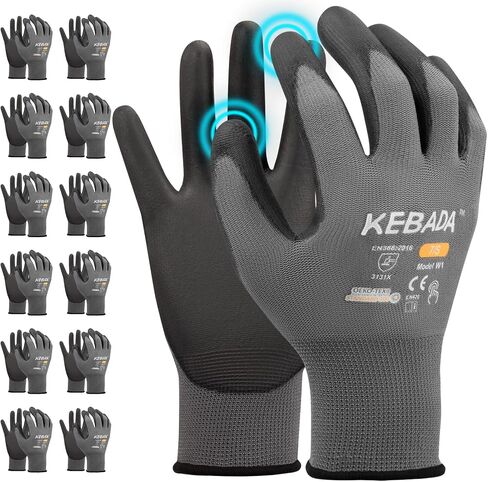 W1 Work Gloves for Men and Women with Grip,12 Pairs Bulk Pack Mechanic Gloves,PU Coating on Palm & Fingers,Breathable Mens Gardening Touchscreen,Lightweight,Gray Large in Saudi Arabia