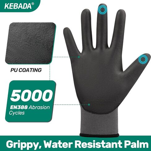 W1 Work Gloves for Men and Women with Grip,12 Pairs Bulk Pack Mechanic Gloves,PU Coating on Palm & Fingers,Breathable Mens Gardening Touchscreen,Lightweight,Gray Large in Saudi Arabia