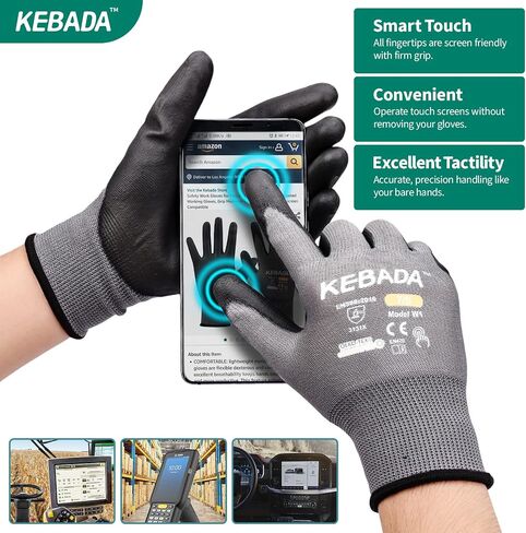 W1 Work Gloves for Men and Women with Grip,12 Pairs Bulk Pack Mechanic Gloves,PU Coating on Palm & Fingers,Breathable Mens Gardening Touchscreen,Lightweight,Gray Large in Saudi Arabia