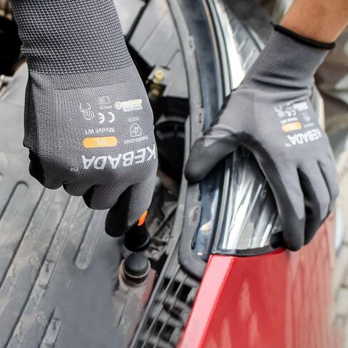 W1 Work Gloves for Men and Women with Grip,12 Pairs Bulk Pack Mechanic Gloves,PU Coating on Palm & Fingers,Breathable Mens Gardening Touchscreen,Lightweight,Gray Large in Saudi Arabia