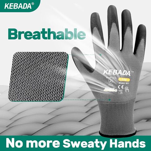 W1 Work Gloves for Men and Women with Grip,12 Pairs Bulk Pack Mechanic Gloves,PU Coating on Palm & Fingers,Breathable Mens Gardening Touchscreen,Lightweight,Gray Large in Saudi Arabia