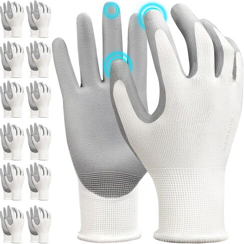 W1 Work Gloves for Men and Women with Grip,12 Pairs Bulk Pack Mechanic Gloves,PU Coating on Palm & Fingers,Breathable Mens Gardening Touchscreen,Lightweight,Gray Large in Saudi Arabia