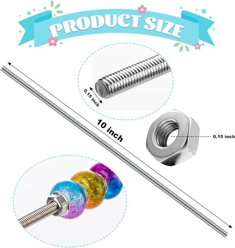 15 PCS 10 in M4 Threaded Rod with 15 Pcs Hex Nuts, Stainless Steel Fully Rod Threaded for Beaded Garden Stake Rods Outdoor Decoration in Saudi Arabia