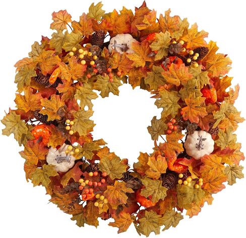 Nearly Natural 30in. Autumn Pumpkin and Maple Leaf Artificial Fall Wreath in Saudi Arabia