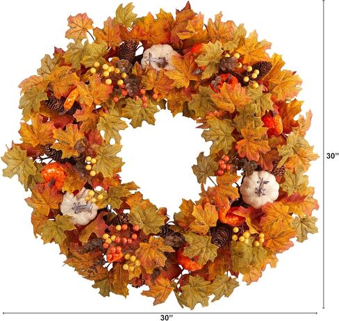 Nearly Natural 30in. Autumn Pumpkin and Maple Leaf Artificial Fall Wreath in Saudi Arabia