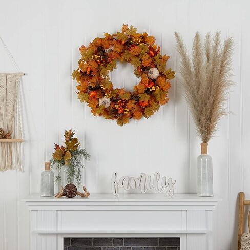 Nearly Natural 30in. Autumn Pumpkin and Maple Leaf Artificial Fall Wreath in Saudi Arabia