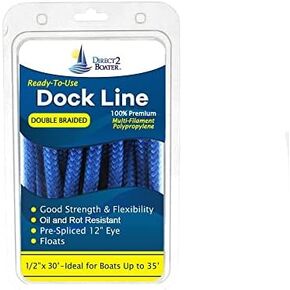 1/2" x 30' - Blue - Double Braided Polypropylene Dock Line - for Boats up to 35' - Sold Individually