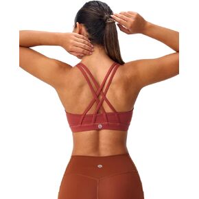 Women's Strappy Sports Bras Light Compression Crop Criss Cross Back Padded Workout Yoga Bra Supportive U Neckline