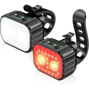 Bike Lights, Super Bright Bike Light Set, IPX6 Waterproof Bike Lights Front and Back, 8+12 Lighting Modes, USB Rechargeable LED Bicycle Light, Mountain Bike Cycling Front Light Rear Light