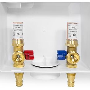 EFIELD Washing Machine Outlet Box, 1/2" Pex-A F1960 Expansion Connection x 3/4" MHT Connection, with Copper Water Hammer Arrestor, Center Drain with Brass 1/4 Turn Valves Installed