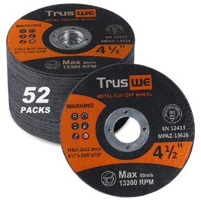 Truswe Cut Off Wheels 52 Pack,4 1/2 Inch,0.45 USD/Pack,Metal and Stainless Steel Cutting Wheel for Angle Grinder,Ultra Thin Cut-Off Wheel Cutting Disc (52 PCS 4-1/2 x .045 x 7/8 inch Cut Off Wheels)
