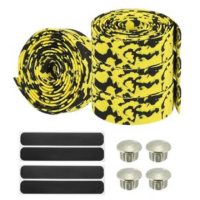 PATIKIL Bike Handlebar Tape, 4 Pack EVA Camouflage Handle Grip Wraps Non-Slip Bicycle Bar Tape with Black End Plugs for Racing Bicycles Road Bicycle, Black Yellow
