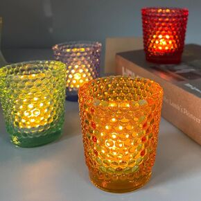 Tea Light Candle Holders 4Pcs,Colored Multicolor Polka dot Vintage votives Bulk for Wedding,Return Gift,Modern Home Decor,Glass Candelabra Candles Holders for Table Centerpiece(Colorful,Set of 4)