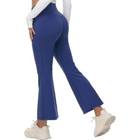 BALEAF Women's Petite Flare Leggings Tummy Control Crossover High Waisted Yoga Pants with Pockets Work Casual 27"