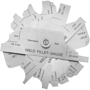 Fillet Weld Set Gage, Stainless Steel Weld Gauge, Depth Gauges Welding Inspection Test Ulnar Metric and Inch, 1/8in to 1in Weld Fillet Gauge with Bag