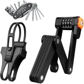 PXIYOU Folding Bike Lock Anti-theft Foldable Bicycle Lock 4-Digit Combination Bike Lock Steel Heavy Duty Bike Lock Waterproof Anti-Rust Foldable Chain Lock for E-Bikes Scooter Road Mountain Bikes