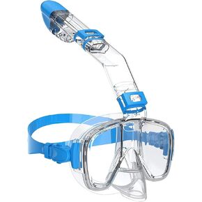 Latest Half Face Snorkel Mask with Easy Breathing Dry Top System,Foldable 180 Degree Panoramic View Snorkeling Mask with Camera Mount, Anti-Leak & Anti-Fog