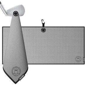 Ghost Golf Magnetic Towel (Caddie) - Premium Ultra-Absorbent Microfiber Golf Towel with Magnet for Golf Carts or Clubs - 18" x 40" Golfing Gear - Waffle Weave Pattern (Grey)