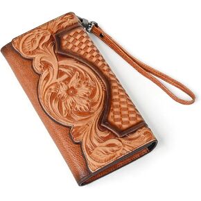 محفظة نسائية طويلة ذات سعة كبيرة من الجلد الطبيعي وحامل بطاقات محفظة نسائية (أسود) in Kuwait