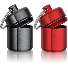 Ear Plug Carrying Case Keychain(2 Pack), Small Waterproof Metal Earplug Case Ear Plug Holder Container Great for Earplugs, Pills Case Pill Box and Jewelry Holder (Grey Red)