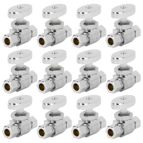 Homewerks 638 6200 3/8" OD Comp x 3/8" OD Comp Multi-Turn Straight Shut Off Valve, Chrome, 12 Pack
