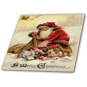 3dRose ct_46994_2 Vintage Christmas, Santa Claus, Xmas, Vintage, Merry Christmas, Nostalgic, Holiday Ceramic Tile, 6-Inch
