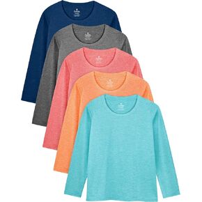 Cooraby Dry Fit Girls Long Sleeve Shirt Active Tops Crew Neck T-shirt Girls Athletic Performance Tops Long Sleeve Top