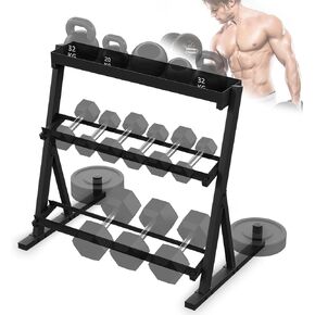 1200lbs Adjustable 3 Tier Dumbbell Rack Stand, Hex dumbbells Hand Weights Rack Dumbbell Holder Home Gym Storage Organizer, Reverse Install Available (Rack Only)