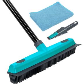 MAVRIZ Pet Hair Removal Broom Carpet Rake Rubber Broom with Squeegee Rug Rake to Fluff Carpet
