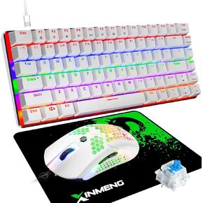 Gaming Keyboard and Mouse and Mouse Pad,Wired White LED Backlit Mechanical Keyboard,Superlight RGB Gaming Mouse,12000DPI Optical Sensor,6 Programmable Buttons Mice for PC Gamers