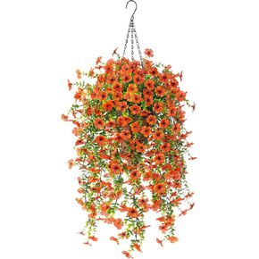 Fall Flowers Artificial for Decor,Artificial Hanging Flowers for Outdoors,Realistic Faux Daisy Baskets Fake Plants,Autumn Leaves Garden Thanksgiving Front Porch Courtyard Patio(Orange Yellow)