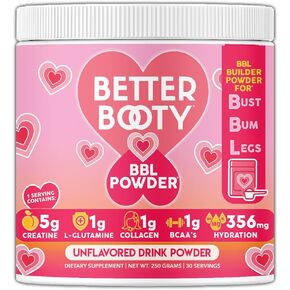 Better Booty BBL Powder Creatine for Women, Booty Gain, Muscle Builder, Energy Booster, L-Glutamine, BCAA's, Collagen, and Hydration Complex Unflavored Drink Mix (250 Grams, 30 Servings)