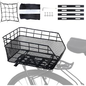 Bike Rear Basket Rear Rack Basket Steel Wire for Bicycle Carge Rack, Black