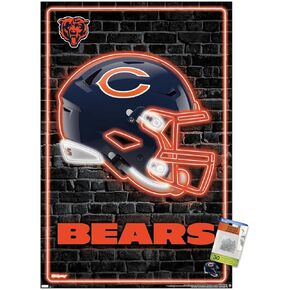 Trends International NFL Chicago Bears - Neon Helmet 23 Wall Poster, 22.37" x 34.00", Poster & Push Pin Bundle