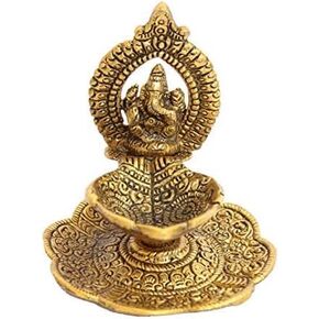 Metal Diya Festival Indian Antique Traditional for Home Temple Décor Decoration and Gifting (Ganesh)