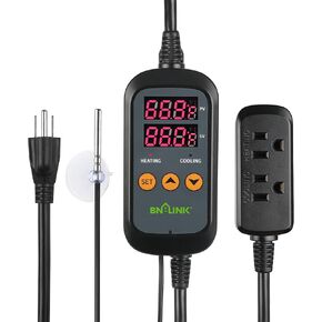 جهاز التحكم الرقمي في درجة الحرارة BN-LINK، قابس جهاز التحكم في درجة الحرارة بمنفذ تبريد على مرحلتين للزواحف وأحواض السمك وتربية البيرة المنزلية وإنبات البذور درجة مئوية/درجة فهرنهايت -40-176 درجة فهرنهايت 15 أمبير/1875 وات in Kuwait