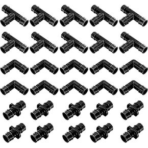 Poly Pex A Expansion Fittings F-1960 1/2" Combo With 1/2" inch Tees "T" [10 PCS], 1/2" Elbows [10 PCS], 1/2" Couplings [10 PCS] |Plastic Fittings for Pex-A Pipe in Plumbing [Pack of 30]