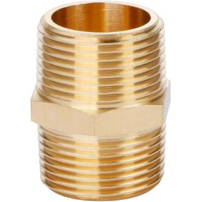 U.S. Solid Brass Pipe Fitting, Hex Nipple, 3/8" x 3/8" NPT Male Pipe Adapter