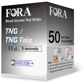 شرائط جلوكوز الدم الصوتية من FORA TN'G (50 قطعة/قارورة، غير متوافقة مع جهاز قياس الصوت المتقدم FORA 6 Connect/Test N'GO) (1)