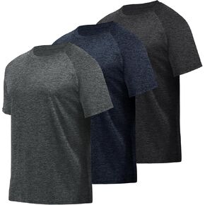 3 Pack Workout Mens Shirts - Dry Fit Causal Moisture Wicking Work Gym Athletic Short Sleeve for Basketball Running
