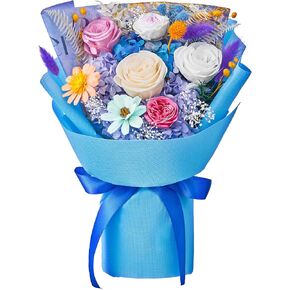 Polylove Flowers Bouquet Flowers Fresh Bouquet Flowers for Delivery Prime Roses Gift for Her Valentine’s Day Mothers Day Graduation Birthday Christmas (Pink Champagne White Roses, Blue Paper)