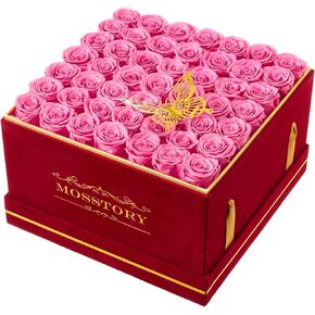 Mosstory Forever Flowers Flowers for Delivery Prime 49-Piece Preserved Roses in a Box Flower Roses Gifts for Women Valentines Day Mothers Day Anniversary (White)